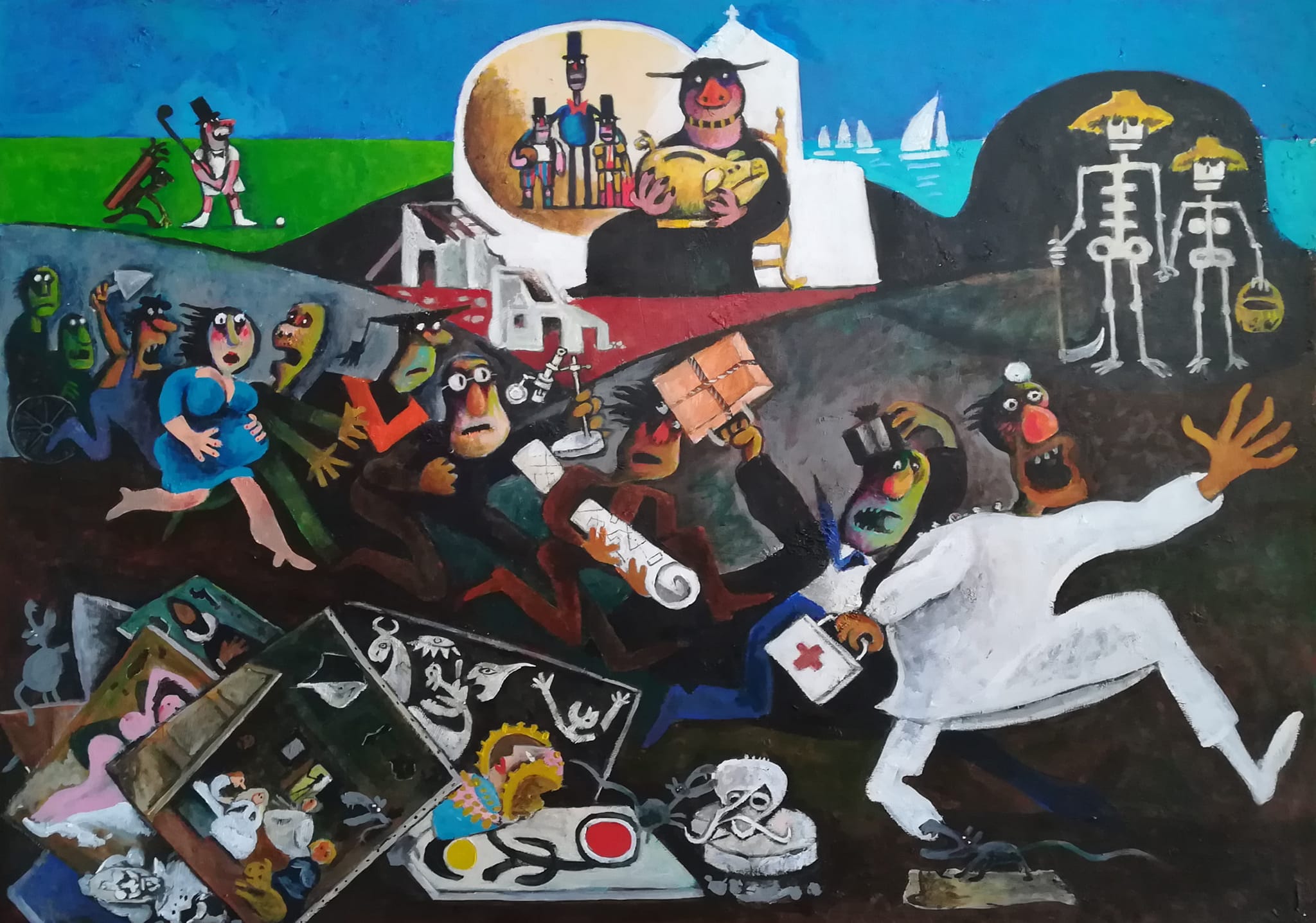 Pintura que hizo el artista sanroqueño el año 2020, en referencia a la pandemia de covid-19